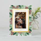 メリークリスマスウォーターカラーパインフローラ写真 箔シーズンカード (立ち正面)