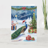 メリークリスマスウォーターカラーピーコッククリスマスカード シーズンカード (正面)