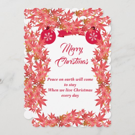 メリークリスマスウォーターカラーピーチメープル葉ズ シーズンカード (正面/裏面)