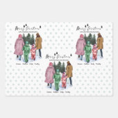 メリークリスマスウォーターカラーファミリーカスタム4 ラッピングペーパーシート (正面3)