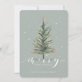 メリークリスマスウォーターカラーフォレストエバーグリーンツリー シーズンカード (正面)