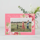 メリークリスマスウォーターカラーフラワーピンク シーズンカード (スタンド正面)