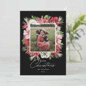 メリークリスマスウォーターカラーフラワーフレームブラック シーズンカード (スタンド正面)