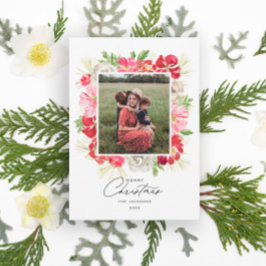 メリークリスマスウォーターカラーフラワーフレーム シーズンカード