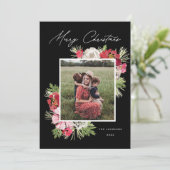 メリークリスマスウォーターカラーフラワーブラック シーズンカード (スタンド正面)