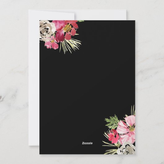 メリークリスマスウォーターカラーフラワーブラック シーズンカード (裏面)