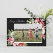 メリークリスマスウォーターカラーフラワーブラック シーズンカード (スタンド正面)