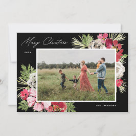 メリークリスマスウォーターカラーフラワーブラック シーズンカード