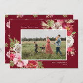 メリークリスマスウォーターカラーフラワーレッド シーズンカード (正面/裏面)