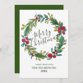メリークリスマスウォーターカラーフローラリース ノートカード (正面/裏面)
