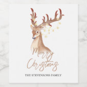 メリークリスマスウォーターカラーブラウンディアシエレガントック ワインラベル (シングルラベル)