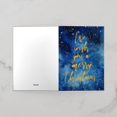 メリークリスマスウォーターカラーブルーインディゴフォト金ゴールド 箔シーズンカード (外側レイダウン)