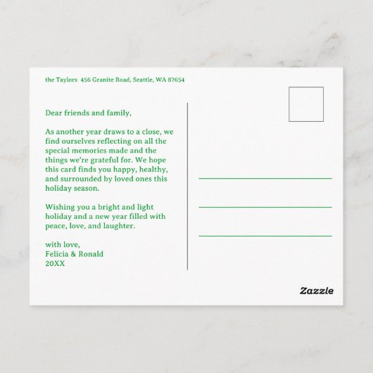 メリークリスマスウォーターカラープレイドカスタムアーチ写真 ポストカード (裏面)