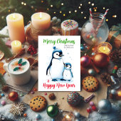 メリークリスマスウォーターカラーペンギンクリスチャン シーズンカード