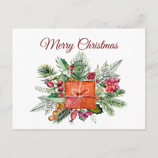 メリークリスマスウォーターカラーホリデーコラージュ シーズンポストカード (正面)