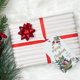 メリークリスマスウォーターカラーホリーとベリー ギフトタグ