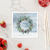 メリークリスマスウォーターカラーホリーグリッタースタースノー スタンダードカクテルナプキン (インサイチュ)