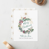 メリークリスマスウォーターカラーホリーベリーリース ノートカード (正面/裏面インサイチュ)