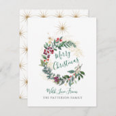 メリークリスマスウォーターカラーホリーベリーリース ノートカード (正面/裏面)