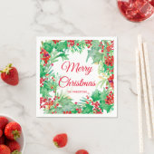 メリークリスマスウォーターカラーホリーリースホリデー スタンダードカクテルナプキン (インサイチュ)