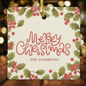 メリークリスマスウォーターカラーホリー葉ズ セラミックオーナメント