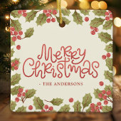 メリークリスマスウォーターカラーホリー葉ズ セラミックオーナメント