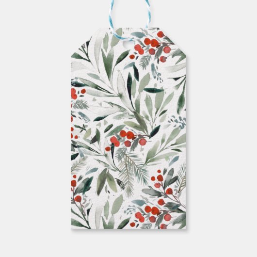 メリークリスマスウォーターカラーホリー&パインホリデー ギフトタグ (裏面)