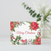 メリークリスマスウォーターカラーポインセチア花 シーズンポストカード (スタンド正面)