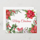 メリークリスマスウォーターカラーポインセチア花 シーズンポストカード (正面/裏面)