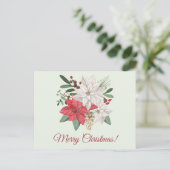 メリークリスマスウォーターカラーポインセチア花 シーズンポストカード (スタンド正面)