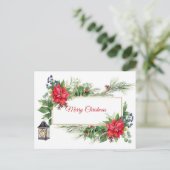 メリークリスマスウォーターカラーポインセチア、ベリー シーズンポストカード (スタンド正面)