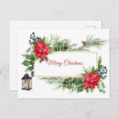 メリークリスマスウォーターカラーポインセチア、ベリー シーズンポストカード (正面/裏面)