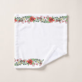 メリークリスマスウォーターカラーポインセティアスとベリー バスタオルセット (ウォッシュタオル)