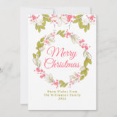 メリークリスマスウォーターカラーリースとベリー 招待状 (正面)