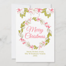 メリークリスマスウォーターカラーリースとベリー