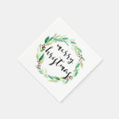 メリークリスマスウォーターカラーリースエレガントシック スタンダードカクテルナプキン (角)