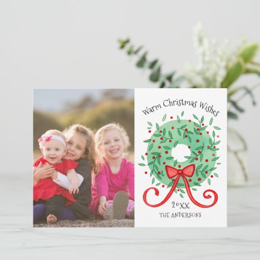 メリークリスマスウォーターカラーリースファミリー写真 シーズンカード (スタンド正面)