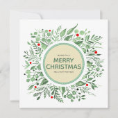 メリークリスマスウォーターカラーリースホリデーカード シーズンカード (正面)