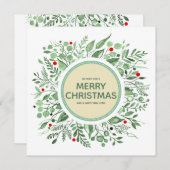 メリークリスマスウォーターカラーリースホリデーカード シーズンカード (正面/裏面)