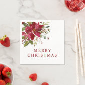 メリークリスマスウォーターカラーレッドポインセティアス スタンダードカクテルナプキン (インサイチュ)