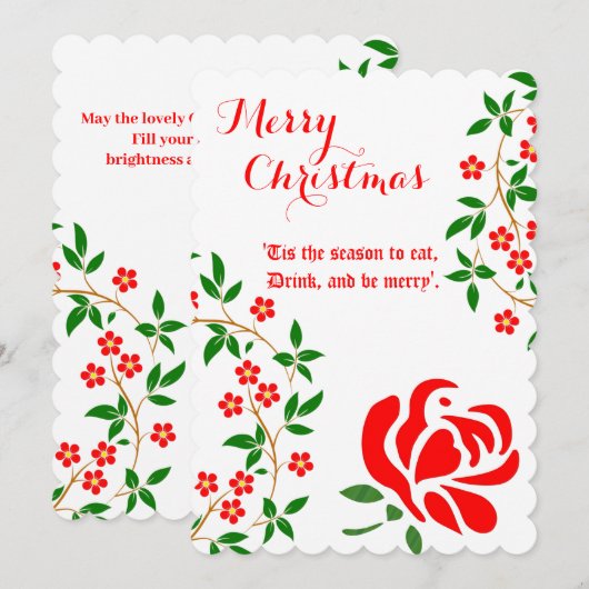 メリークリスマスウォーターカラーレッドローズフローラ シーズンカード (正面/裏面)