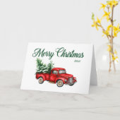 メリークリスマスウォーターカラーヴィンテージトラック年折 カード (黄色い花)