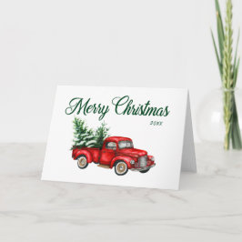 メリークリスマスウォーターカラーヴィンテージトラック年折 カード