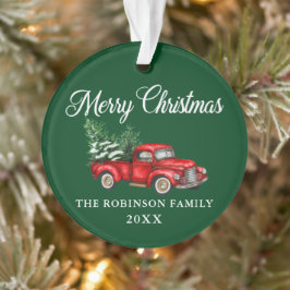 メリークリスマスウォーターカラーヴィンテージレッドトラックグリーン オーナメント