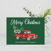 メリークリスマスウォーターカラーヴィンテージレッドトラックグリーン シーズンカード (スタンド正面)