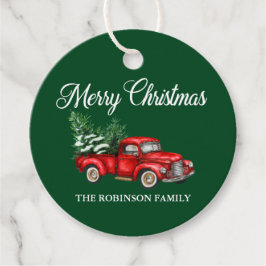 メリークリスマスウォーターカラーヴィンテージレッドトラックグリーン フェイバータグ