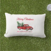 メリークリスマスウォーターカラーヴィンテージレッドトラックパティオ アウトドアクッション (芝生)