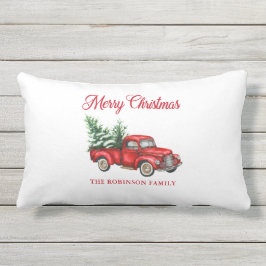 メリークリスマスウォーターカラーヴィンテージレッドトラックパティオ アウトドアクッション