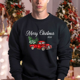 メリークリスマスウォーターカラーヴィンテージレッドトラックブラック スウェットシャツ