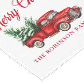 メリークリスマスウォーターカラーヴィンテージレッドトラックホワイト ショートテーブルランナー (コーナー)